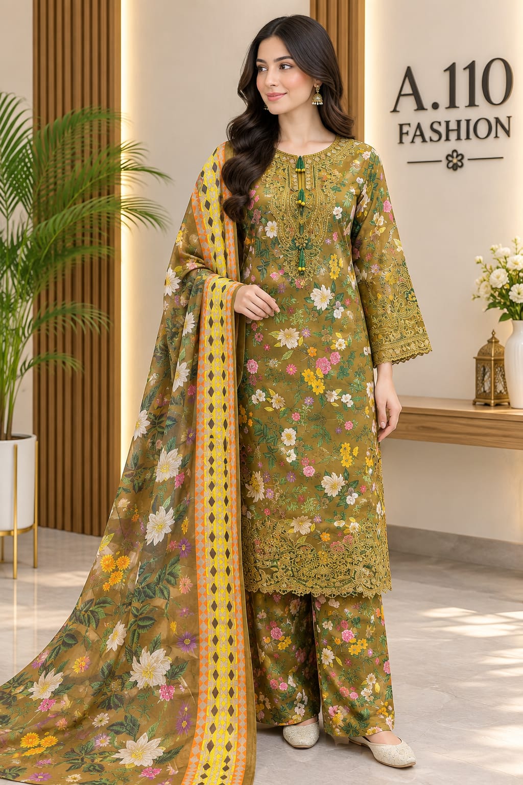 Embroidered 3PC Khaddar Suit with Handmade