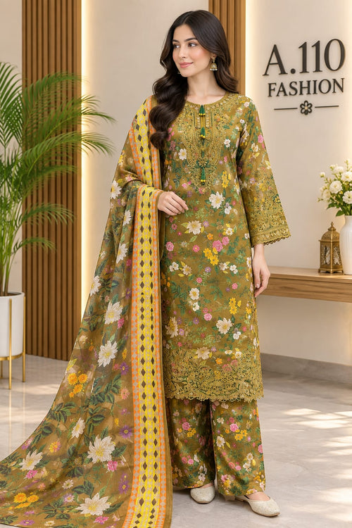 Embroidered 3PC Khaddar Suit with Handmade